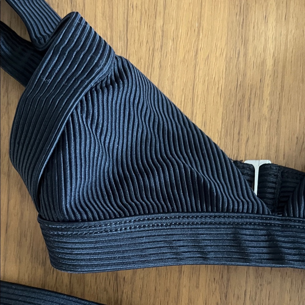 Frankie's Bikinis Black Ribbed Triangle Bikini Set - Picture 4 of 7